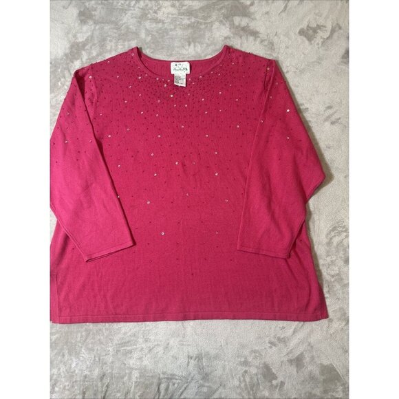 Quacker Factory Sweaters - Women’s Quacker Factory Sweater Pink Beaded Plus 3X